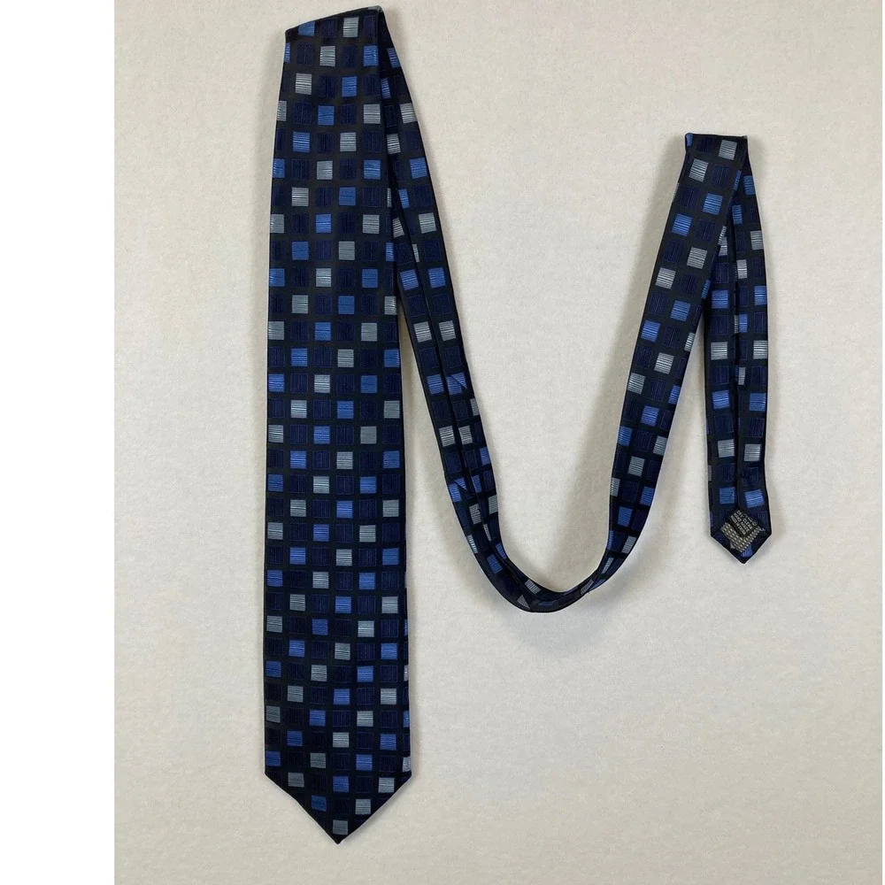 Knightsbridge‎ Geometric Square Tie Mens OS Blue Navy Silver Woven Polyester